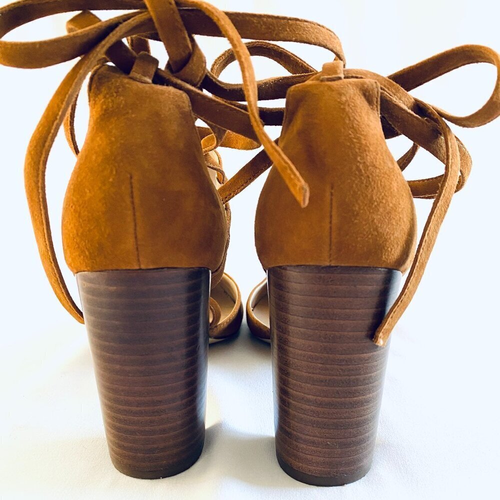 Sole Society Isabelli suede wrap tie block heel Womens Size 8 Cognac brown - Picture 4 of 6
